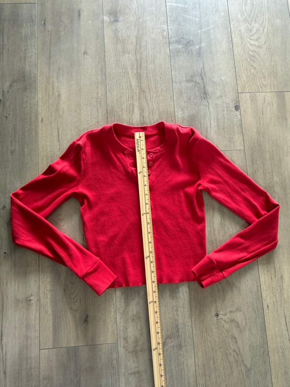 Skims Long Sleeve Crop Stretch Cotton Rib Henley Size L Button Front Cotton EUC - Picture 11 of 12